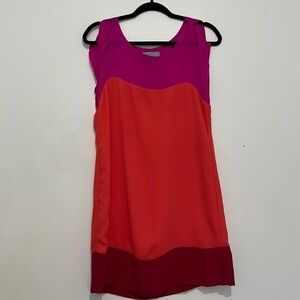 Skies are Blue Size Small Colorblock Pink Orange Dress Sleeveless Silk Blend